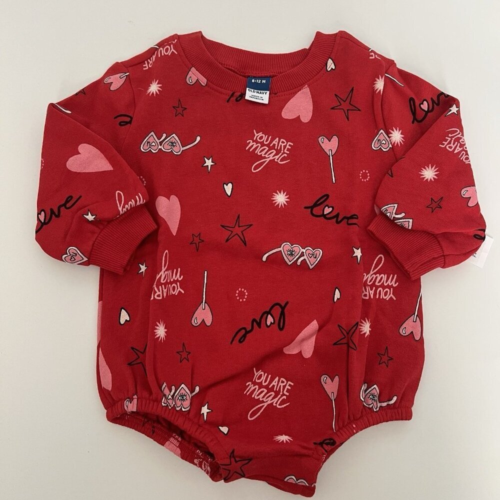 Old Navy Sweet Baby Girl Valentine Long Sleeve Sweater Romper Bodysuit 6-12 m